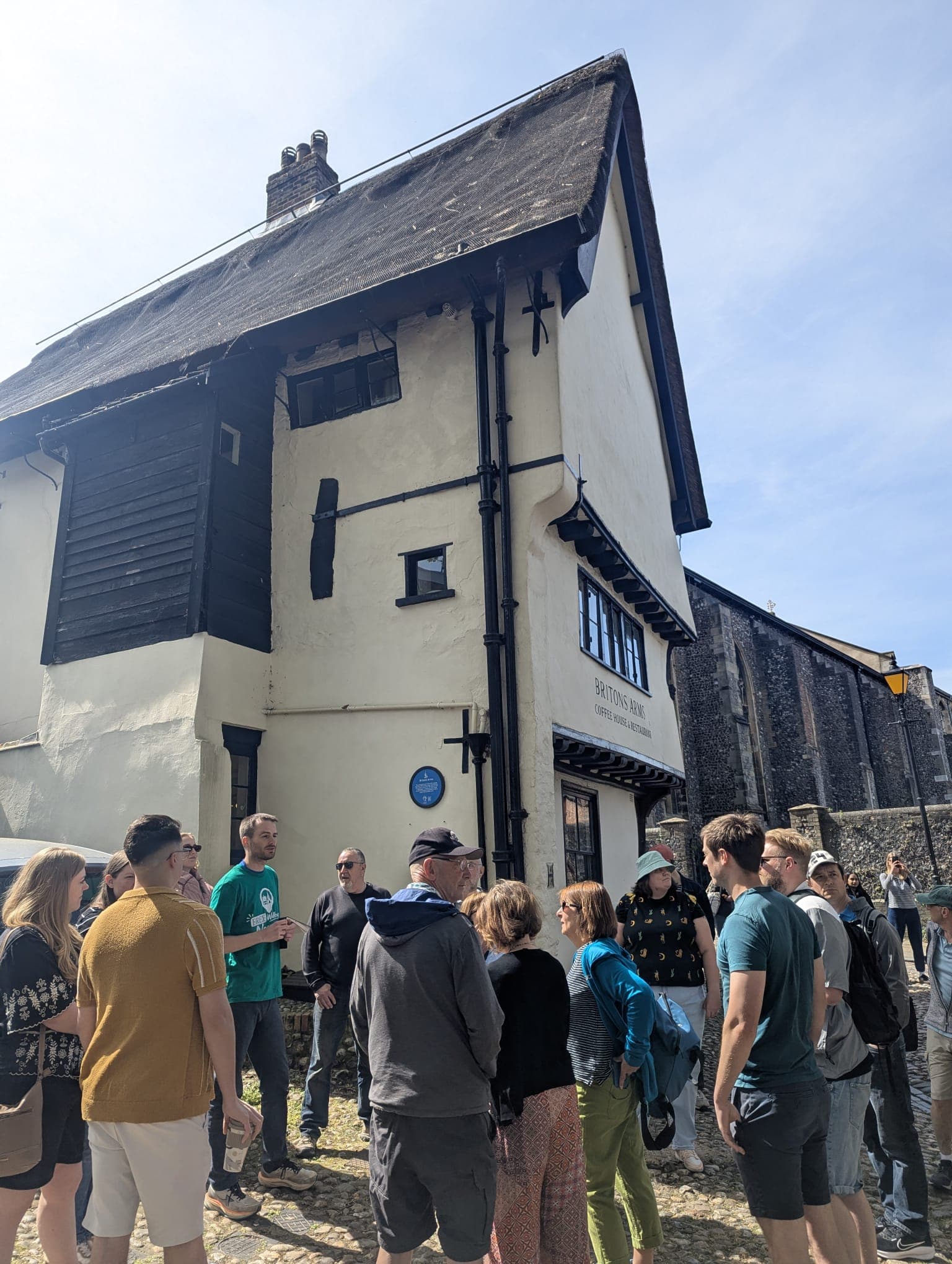 Elm Hill, Norwich's famous cobbled medieval street, on the Norwich Free Walking Tour