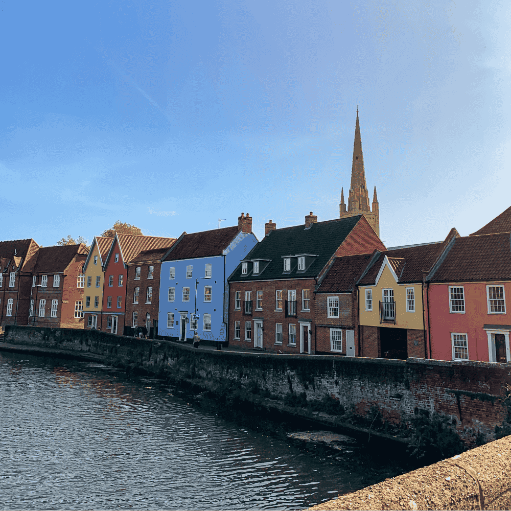 View of Norwich from Fye Bridge over the River Wensum